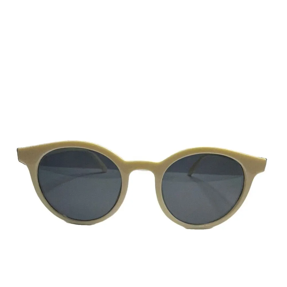 Unisex Adults Beige Plastic Solid Round Sunglasses Black Tinted Lenses